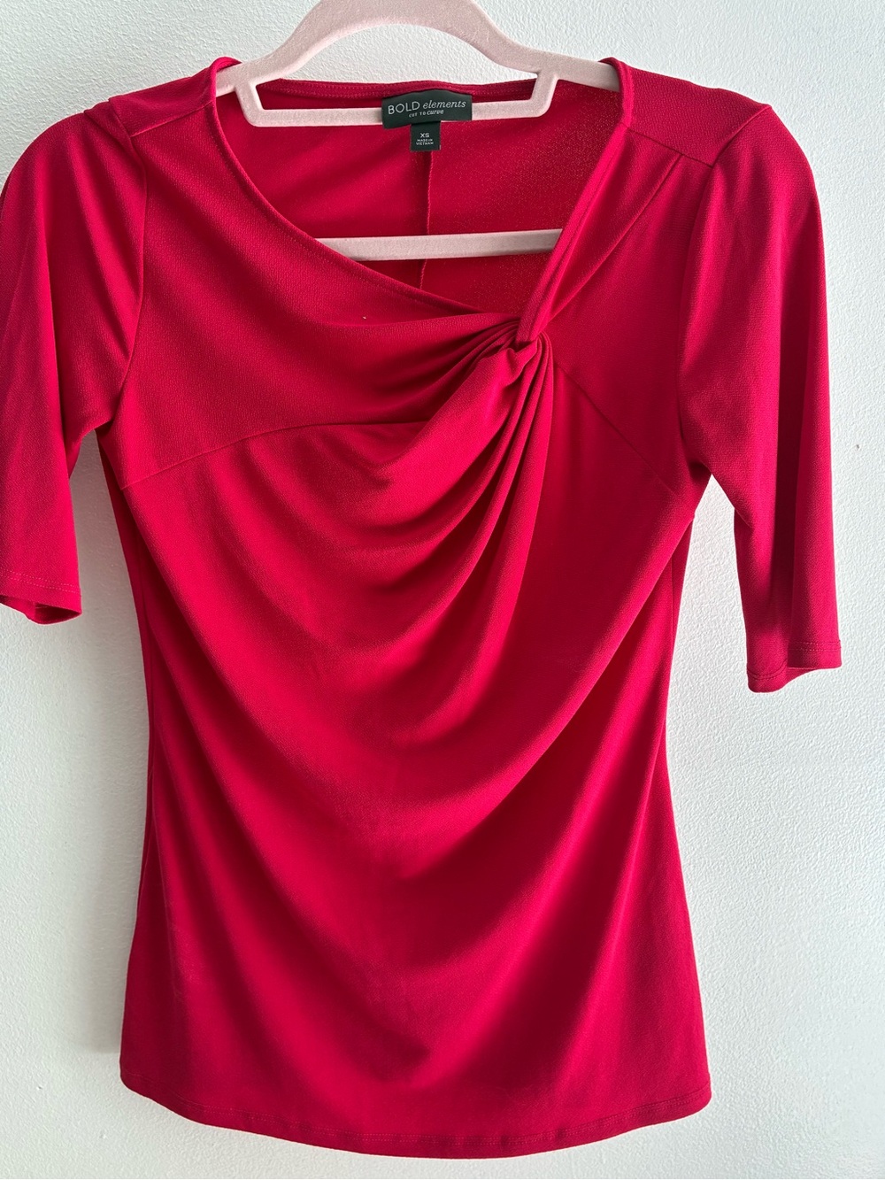 BOLD elements Hot Pink Knot-Front Draped Women's Top
